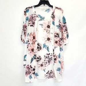 Siren Lilly Floral Chiffon Semi-Sheer Button-Up Kimono Cardigan